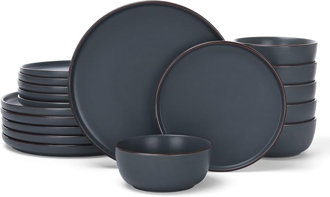 Famiware Mercury 18-Piece Stoneware Dinnerware Set, Charcoal | Plates and Bowls by Famiware