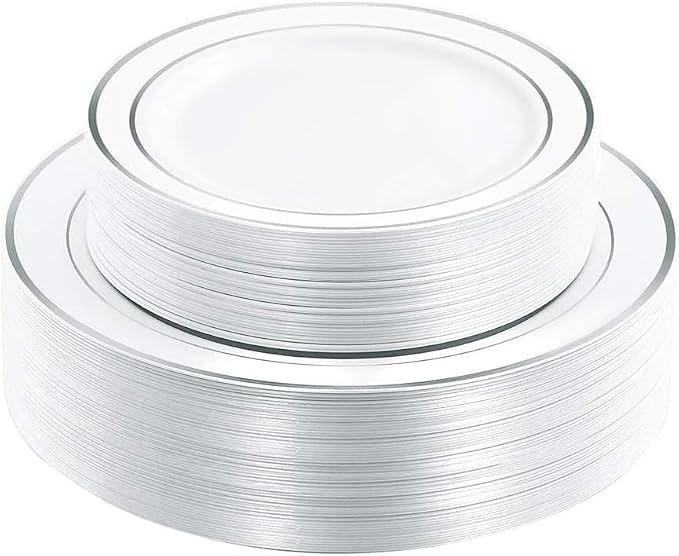 60 Pcs Silver Plastic Plates, Premium Silver Disposable Plates | Plastic Plates by I00000