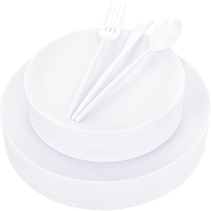 ejonirinjonir 150pcs Heavy-Duty White Plastic Plates by Ejonirinjonir