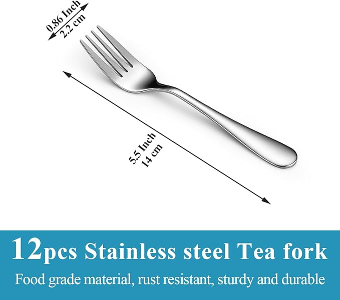 Dessert Forks Set of 12, Berglander Stainless Steel 5.5“ Cake Fork - Image 2
