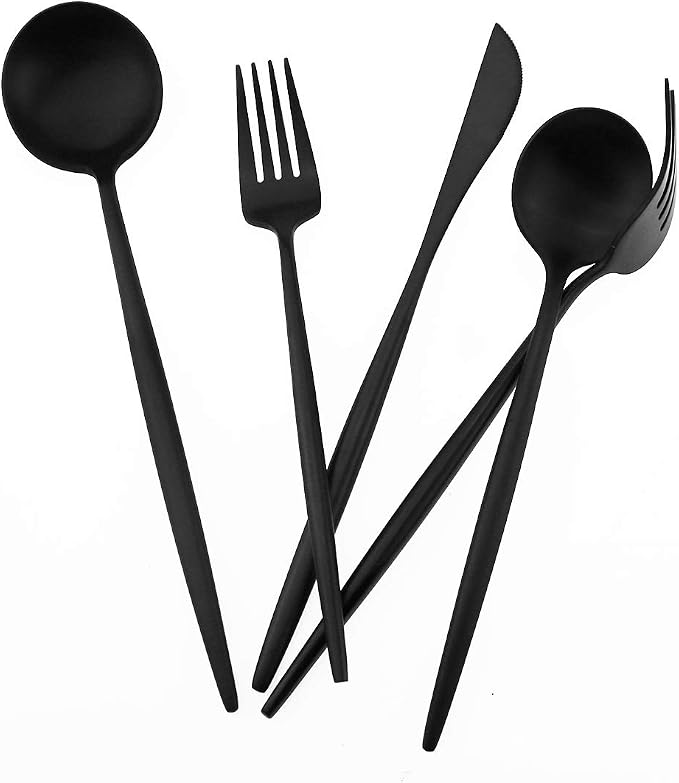 Matte Balck Silverware Set, Gugrida 5-Piece 18/10 Stainless Steel Satin Finish - Image 3