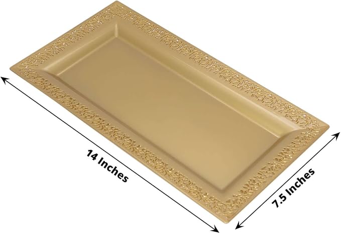 Efavormart 4 Pack | 14" Gold Lace Print Rectangular Plastic Serving Trays - Image 3