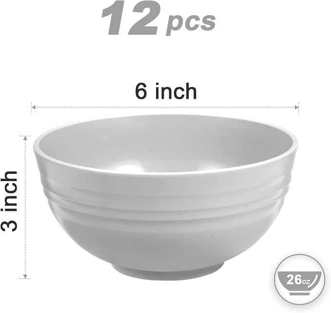 HEYCOME 12 Pcs Unbreakable Rice Bowls Set, 26 Oz Wheat Straw Bowls Set - Image 2