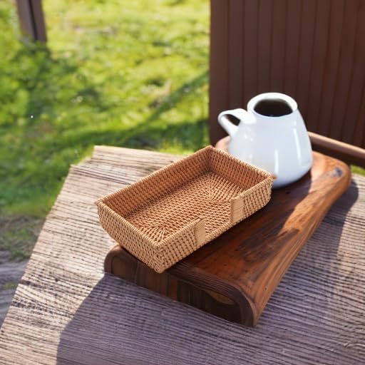 2 Pack Rattan Napkin Holder Rectangle, 9.5" x 5.5" x 2", Wicker Napkin Tray - Image 4