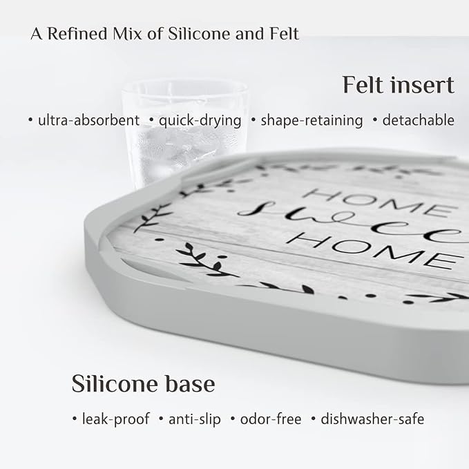UMIRRO Absorbent Felt & Silicone Drink Coasters Set of 4, Sweet Home | - Image 3