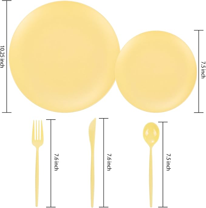 EI 150pcs Yellow Plastic Plates, Heavy Duty Bright Disposable Plate, Fancy - Image 9