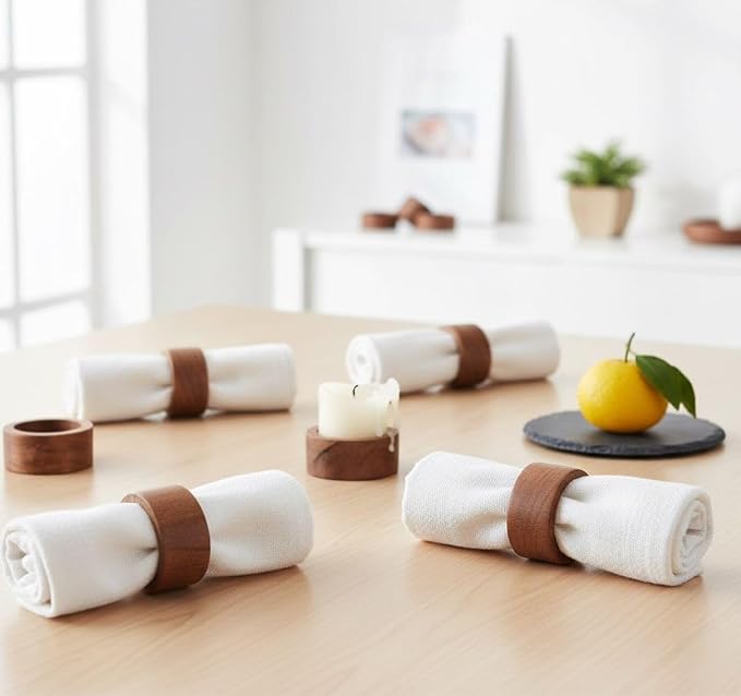 Wood Napkin Rings Set of 12 Napkin Holders Buckles - Image 8