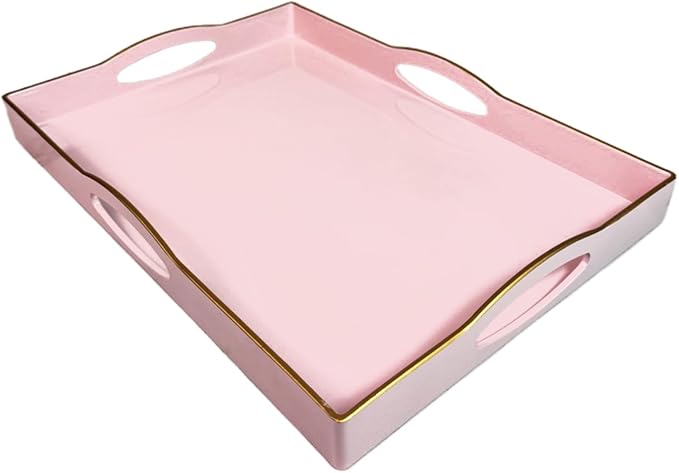 Pink Serving Tray with 4 Handles, Plastic Decorative Tray - Image 9