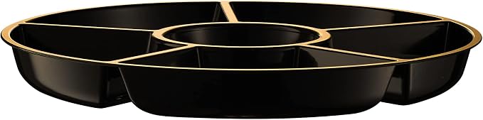 Plasticpro 6 Sectional Round Plastic Serving Tray/Platters Black & Gold Pack of - Image 9