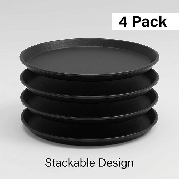 QWORK 14-Inch Round Non-Slip Serving Tray Set – 4Pack Rubber Surface Drink & - Image 7