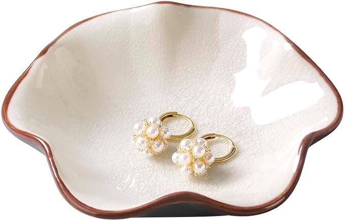 Ice Cracking Leaf Jewelry Dish, Decorative Ring Holder Small Trinket Tray Bowl - Image 2