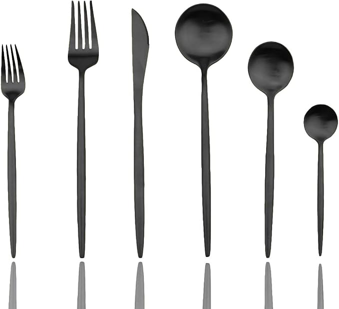 JASHII Luxury Black Flatware, 24-pieces Elegant Cute 18/10 Stainless Steel by JASHII