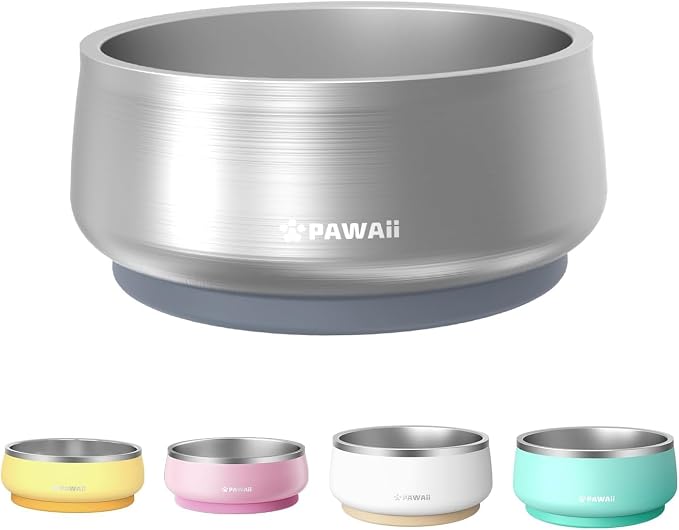 Pawaii Dog Bowl, 34 oz Stainless Steel Food and Water Bowl, ID Tag, 1 Pack | by Pawaii