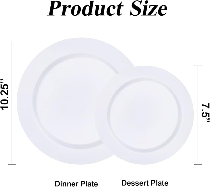 BESTSTAR 100PCS White Plastic Plates Set | 50 10.25 inch Dinner Plate and 50 - Image 2