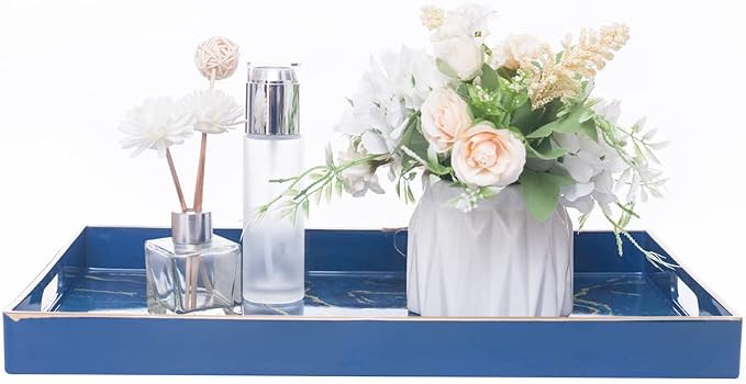 Blue Decorative Tray, Plastic Rectangle Serving Tray - Image 2