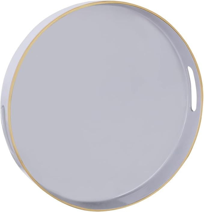 13" Gray Decorative Tray, Plastic Round Serving Tray by MAONAME