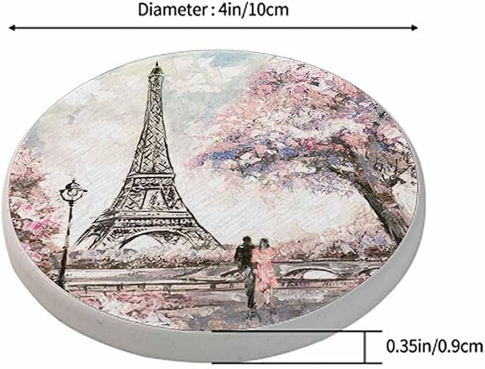 Eiffel Tower Coasters for Drinks Paris Pink Tree Couple Love Oil Painting - Image 2