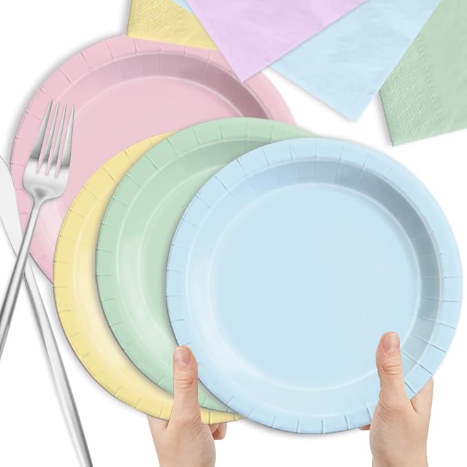 CMUSKO Pastel Party Decorations-150Pcs Rainbow Plates and Napkins Pastel - Image 5
