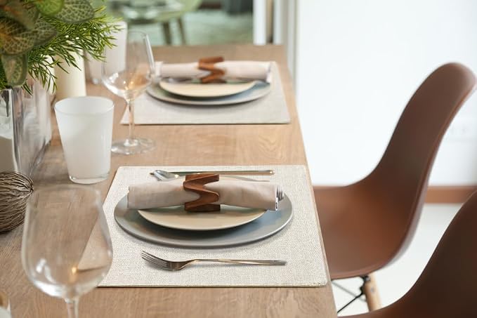 Faux Cotton Linen Placemats Set of 4, Cloth Washable Farmhouse Dining Table Mats - Image 8