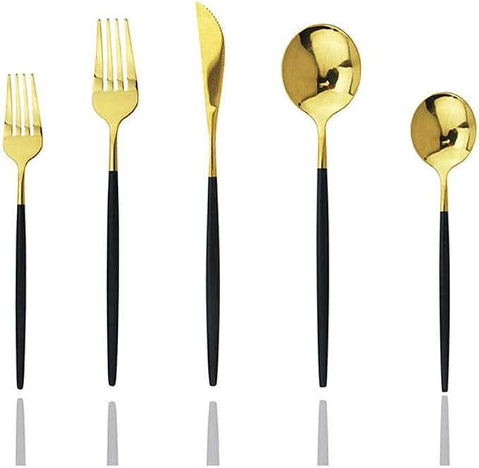 Black Gold Silverware Set, JASHII 30-Piece Stainless Steel Satin Finish by JASHII