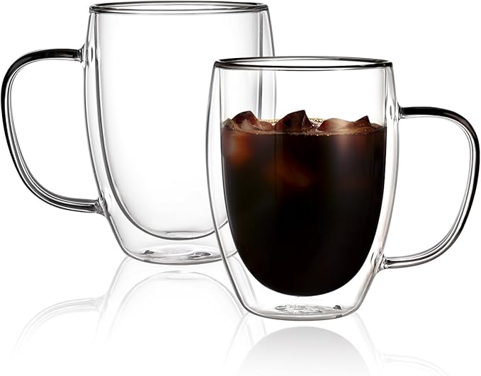 CNGLASS 12oz Double Walled Glass Coffee Mugs, Insulated Glass Mugs by CNGLASS