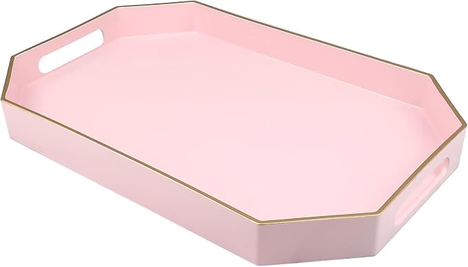 Pink Decorative Tray with Handles, Versatile Serving Tray by Omuriko