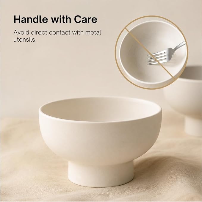WENSHUO Pedestal Bowl, Decorative Ceramic Fruit Bowl, 6.7 in, Matte Crème | 27 - Image 4