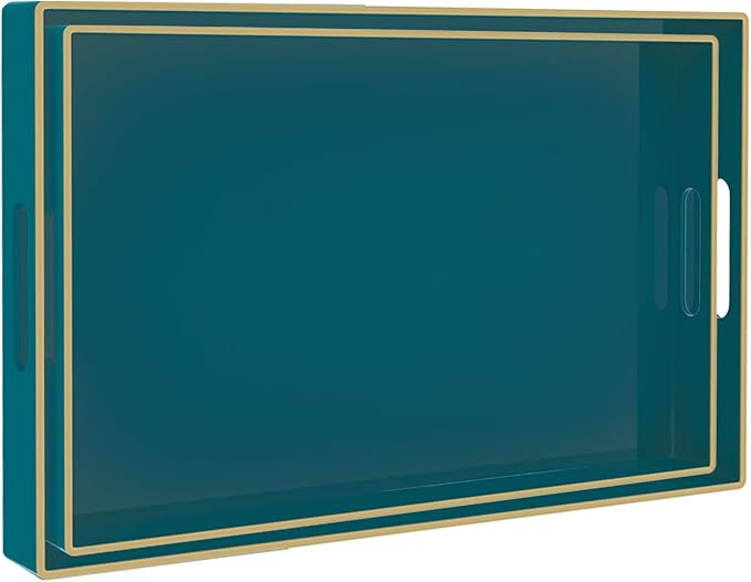Green Serving Tray with Handles, Plastic Decorative Tray Set of 2 | Decorative by MAONAME