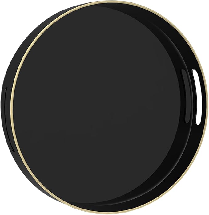 13" Black Decorative Tray, Plastic Round Serving Tray by MAONAME