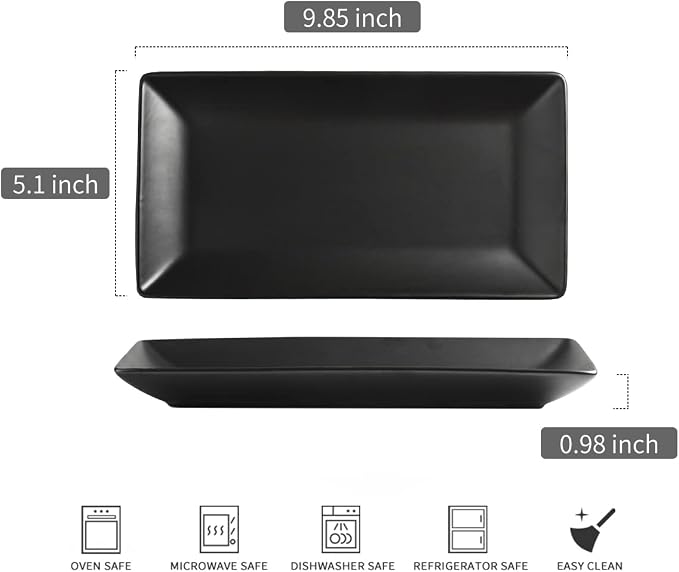 YHOSSEUN Ceramic Serving Platters Set of 4, 9.8 In Black Rectangular Plates | - Image 2