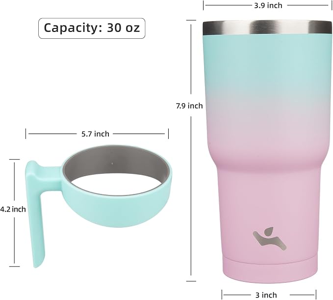 Konokyo 30 oz Tumbler with Handle and Straw, Insulated Travel Mug | Gum; - Image 4