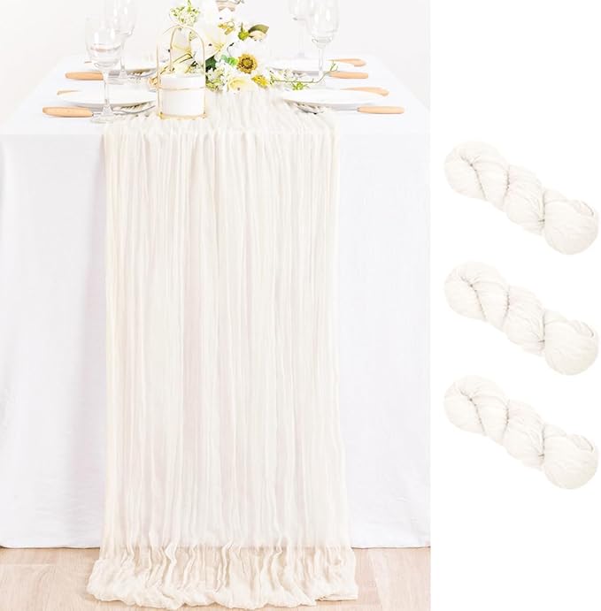 3 Pack Ivory White Cheesecloth Table Runner Rustic Gauze Centerpiece | by MLMC