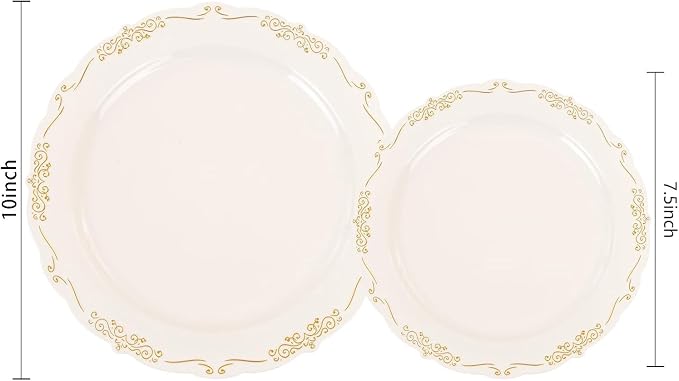 U-QE 100 PCS Ivory Plastic Plates - Image 2