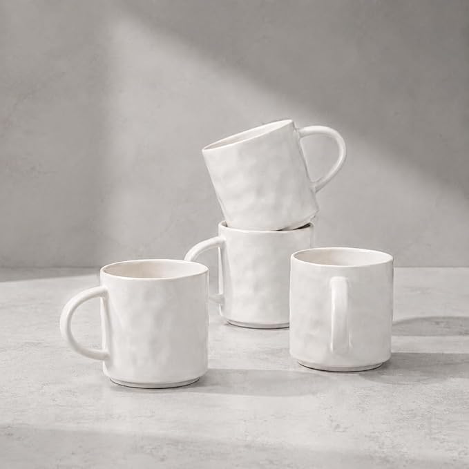 HaWare Coffee Mugs Set of 4, 14 Ounce, Speckled White | Stoneware Latte Mugs by HaWare