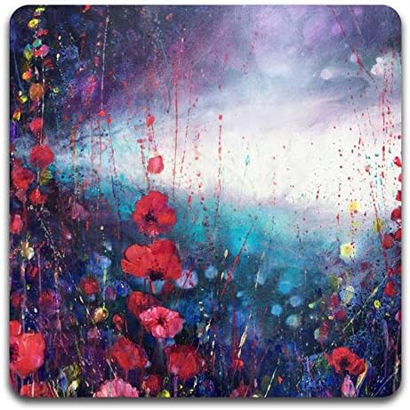 Watercolor Red Flowers Square Coaster Set-Made of Recycled Rubber-Set of 4 - Image 4