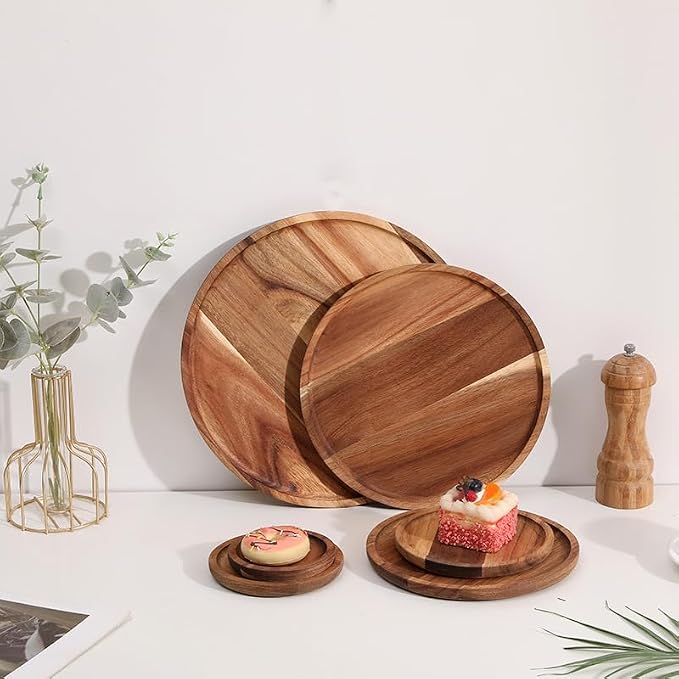 Round Wood Tray, Acacia Wooden Decorative Serving Tray - Image 9