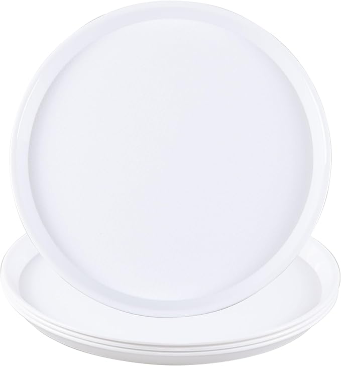 4 Pack Round Restaurant Serving Trays, Plastic Food Service Tray | Fast Food by Parlynies
