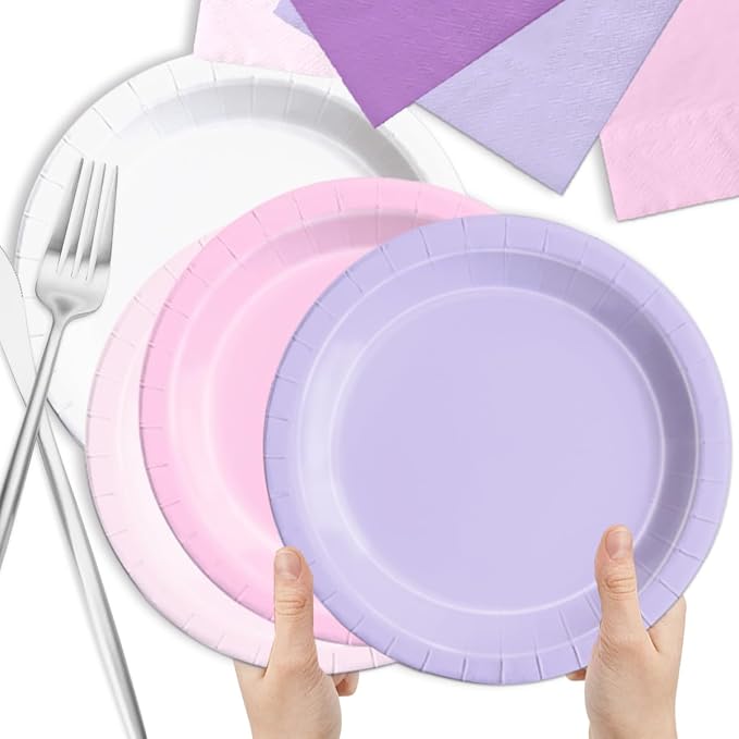 CMUSKO Butterfly Birthday Decorations-60Pcs Purple and Pink Plates and Napkins - Image 5