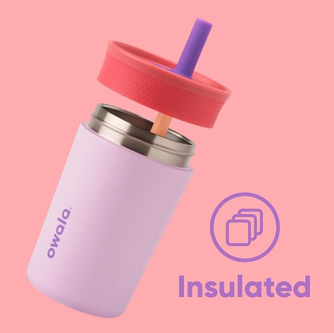 Owala Tumbler Kids Stainless Steel Water Bottle 12 oz Lilac Rocket | Insulated - Image 2