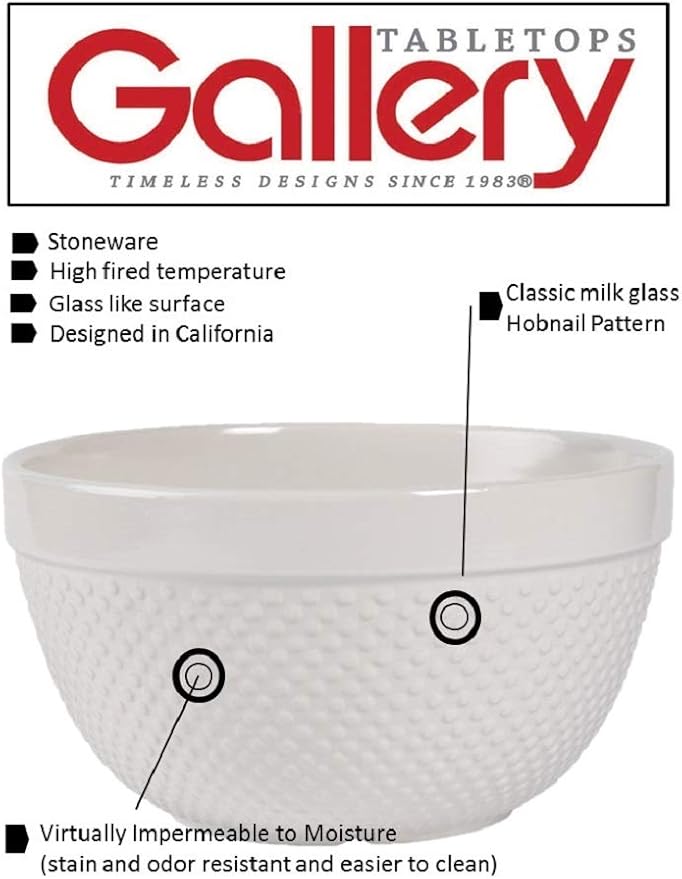 Tabletops Gallery Hobnail Style 4 Piece Classic White Stoneware Nesting Mixing - Image 2