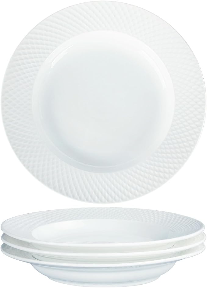 Ceramic soup bowl set of 4, 5.1 ounce shallow bowl, Porcelain wide-rimmed salad by Jinsongdafa
