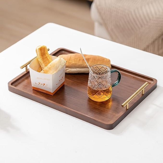 Bamboo Serving Tray with Gold Handles, Large | Food Tray by XZHXFXHouseware
