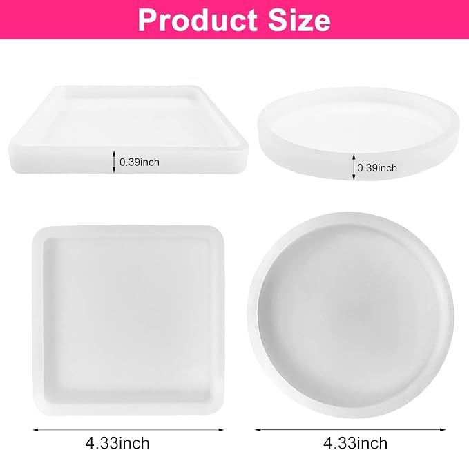 4 PCS Thickened Silicone Coaster Molds, Round & Square Epoxy Resin Molds | - Image 2