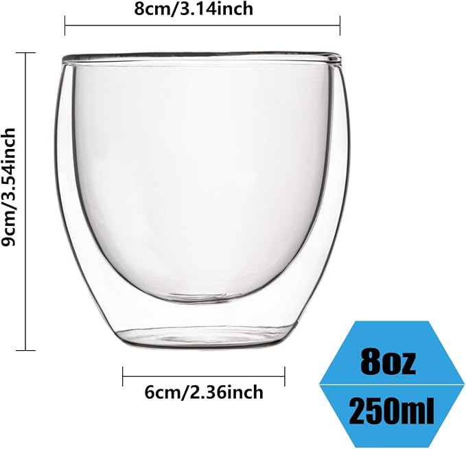 8oz Glass Coffee Mugs Set of 2, Double Walled Espresso Cups - Image 5