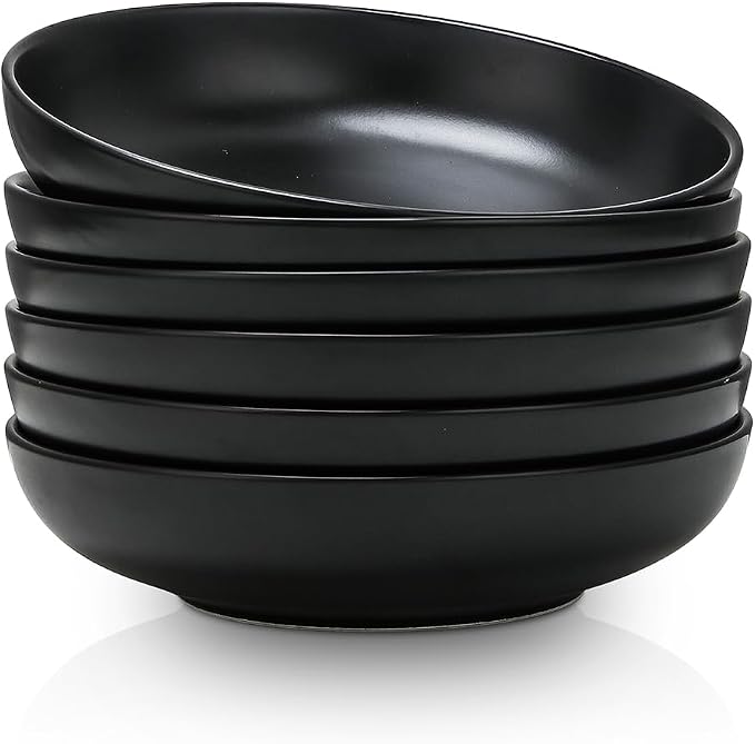 Selamica Porcelain 8.6 inch Salad Pasta Bowls Set of 6, 34 OZ Bowls Plates by Selamica