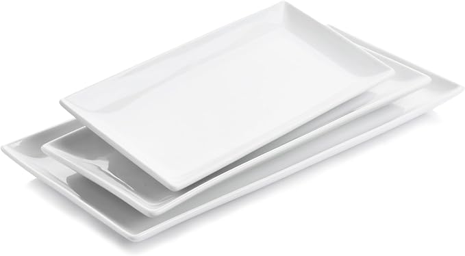 Serving Platters Set of 3, Large Serving Trays 16/14/12 inch, Ceramic Rectangle by WishDeco