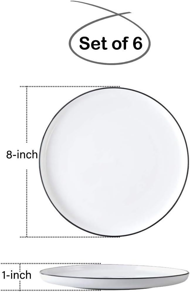 8 Inch Porcelain Lunch Plates, Classic Round Serving Plate - Image 2
