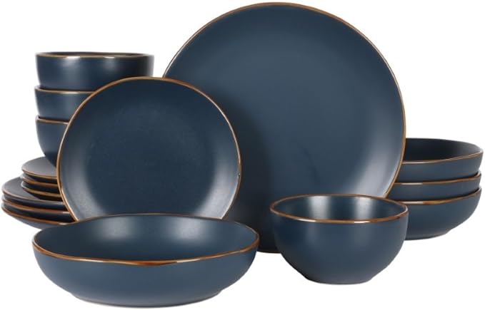 Gibson Home Hazeltine 16-Piece Navy Blue Stoneware Dinnerware Set – Plates and by GibsonHomewares