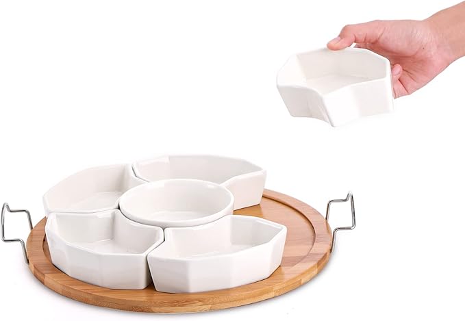 Chip and Dip Serving Set, 6-Compartment Removable Appetizer Snack Dishes - Image 4