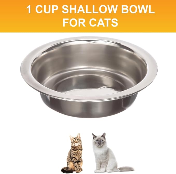 Neater Pet Brands 1 Cup Shallow Stainless Steel Cat Bowls, Metal Cat Dishes - Image 2